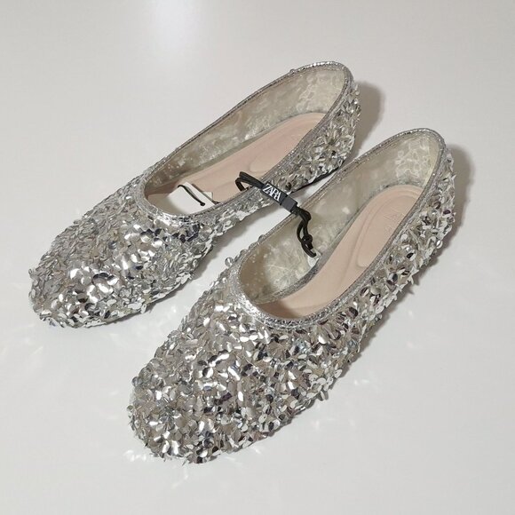NWT Zara silver sequin ballerina flats, 7.5 - Picture 9 of 13